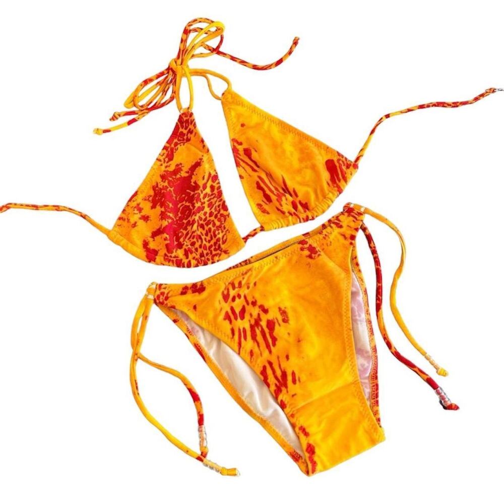 Vintage deadstock orange abstract print bikini